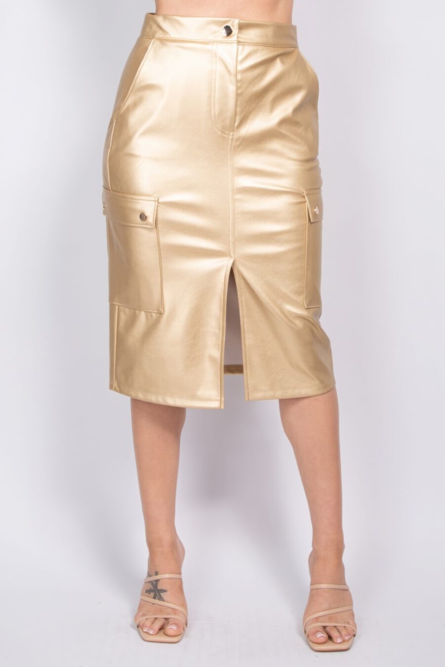 Faux leather high-rise cargo skirt