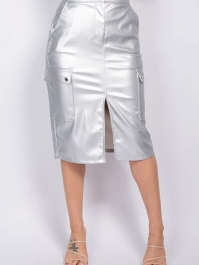 Faux Leather High-rise Cargo Skirt