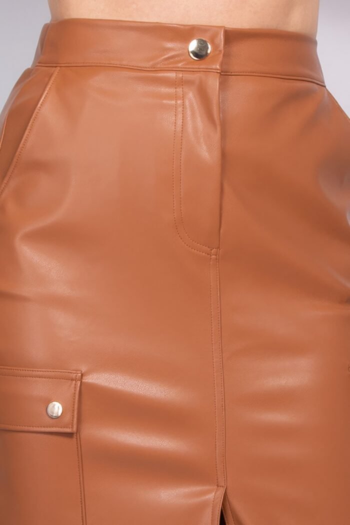 Faux leather high-rise cargo skirt