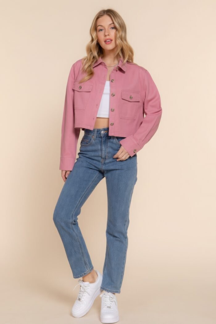 Cotton twill short shacket