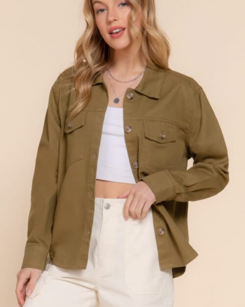 Button Down Cotton Denim Shacket