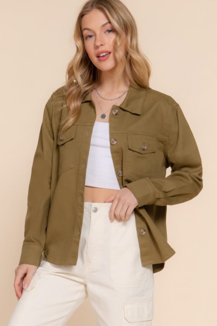 Button down cotton denim shacket