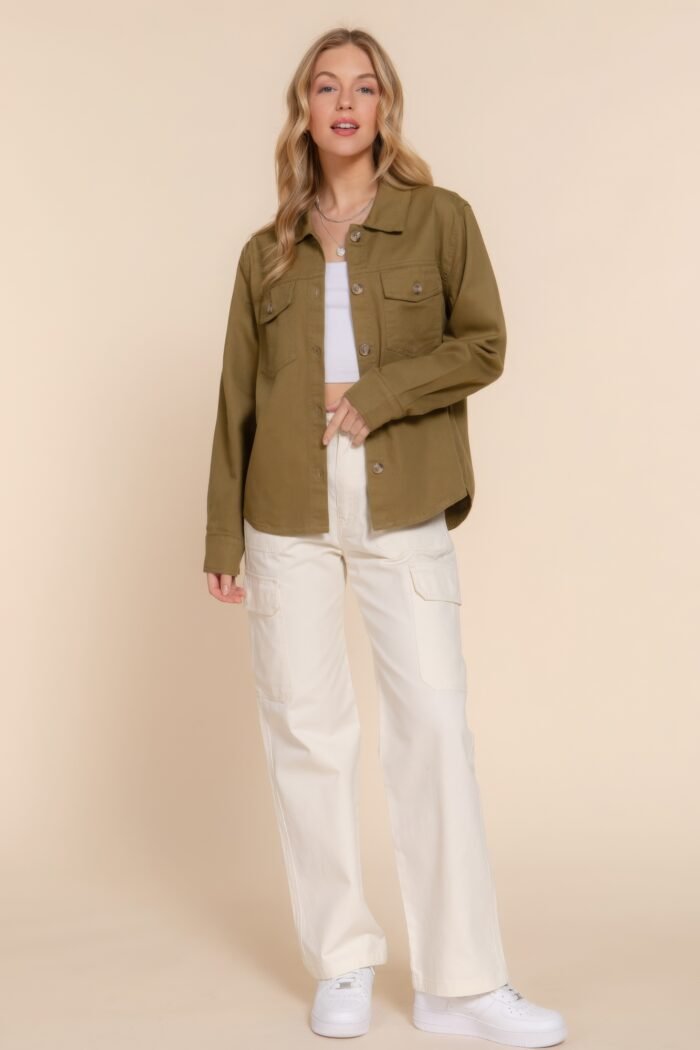 Button down cotton denim shacket