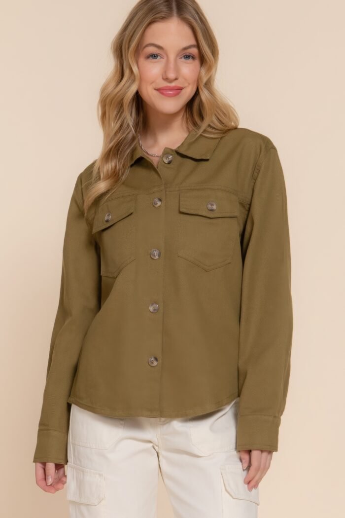 Button down cotton denim shacket