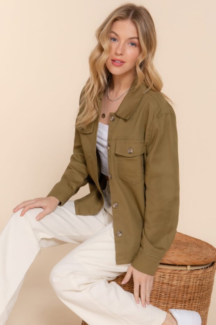 Button down cotton denim shacket
