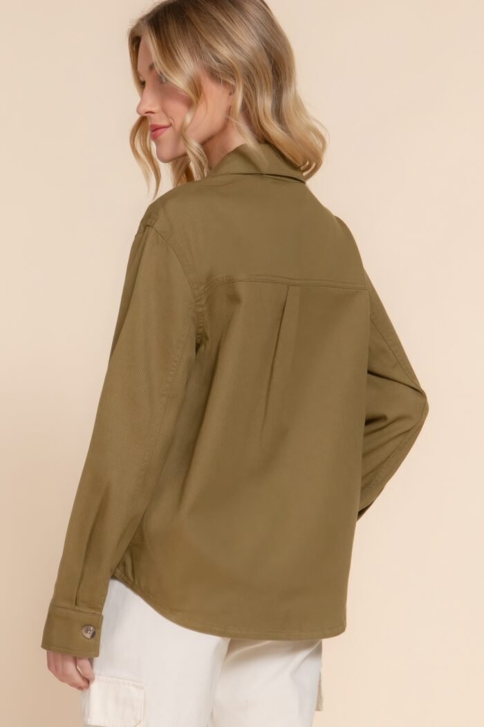 Button down cotton denim shacket