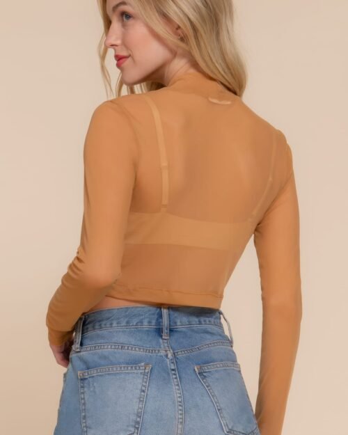 long sleeve mock neck mesh top