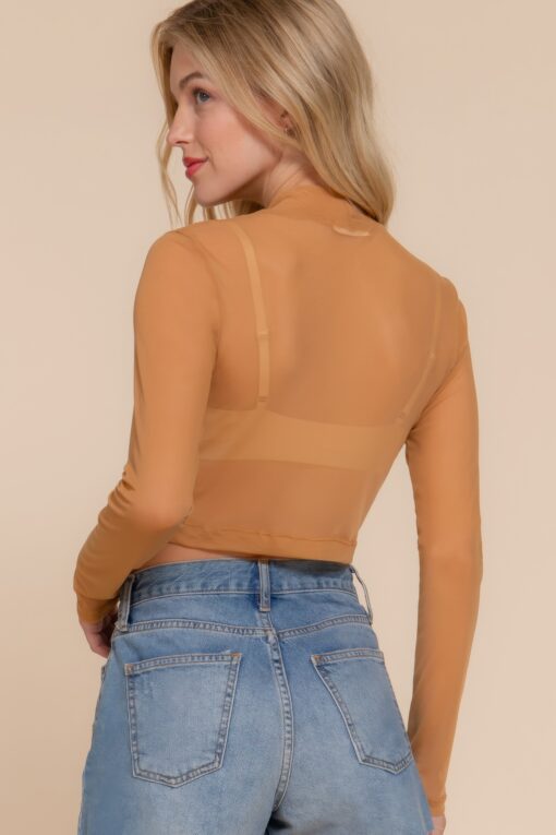 Long Sleeve Mock Neck Mesh Top - Image 13