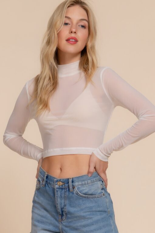 Long Sleeve Mock Neck Mesh Top - Image 7