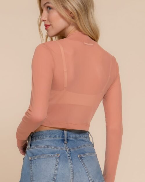 long sleeve mock neck mesh top