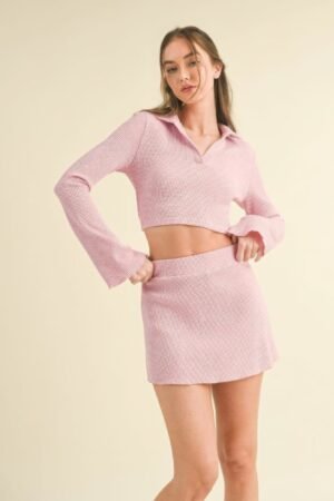 Waffle Knit Bell Sleeve Top And Skirt Set Waffle Knit Bell Sleeve Top And Skirt Set