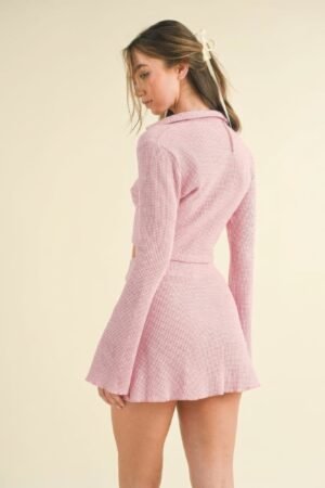 Waffle Knit Bell Sleeve Top And Skirt Set Waffle Knit Bell Sleeve Top And Skirt Set