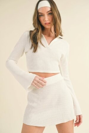 Waffle Knit Bell Sleeve Top And Skirt Set Waffle Knit Bell Sleeve Top And Skirt Set