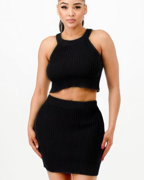 Halter Neck Tank Top And Bodycon Mini Skirt Set