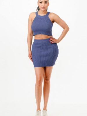 Halter Neck Tank Top And Bodycon Mini Skirt Set