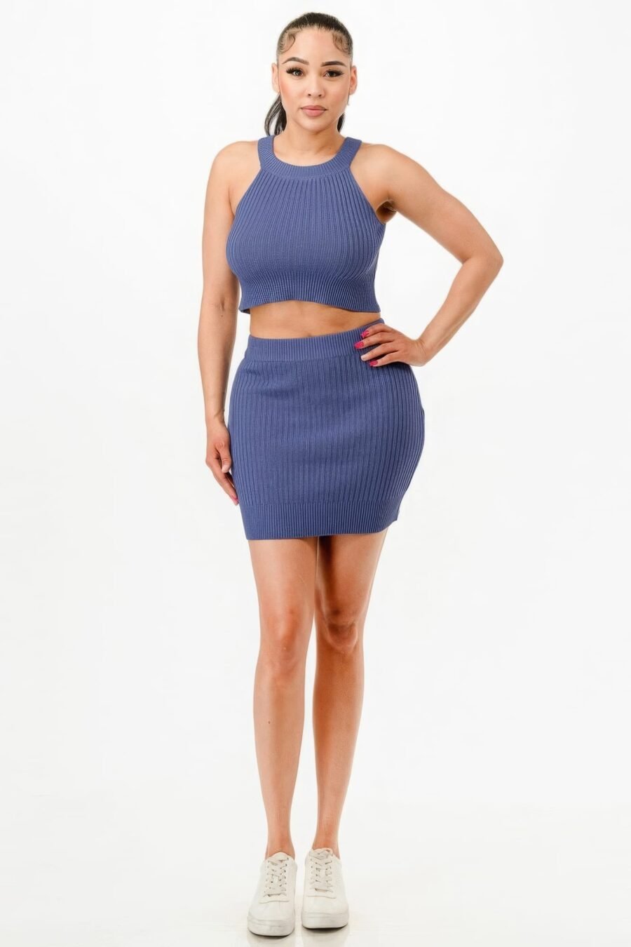 Halter neck tank top and bodycon mini skirt set