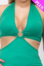 Plus Size Cut-out Halter Neck Double Back Tie Split Thigh Midi Dress - Image 8