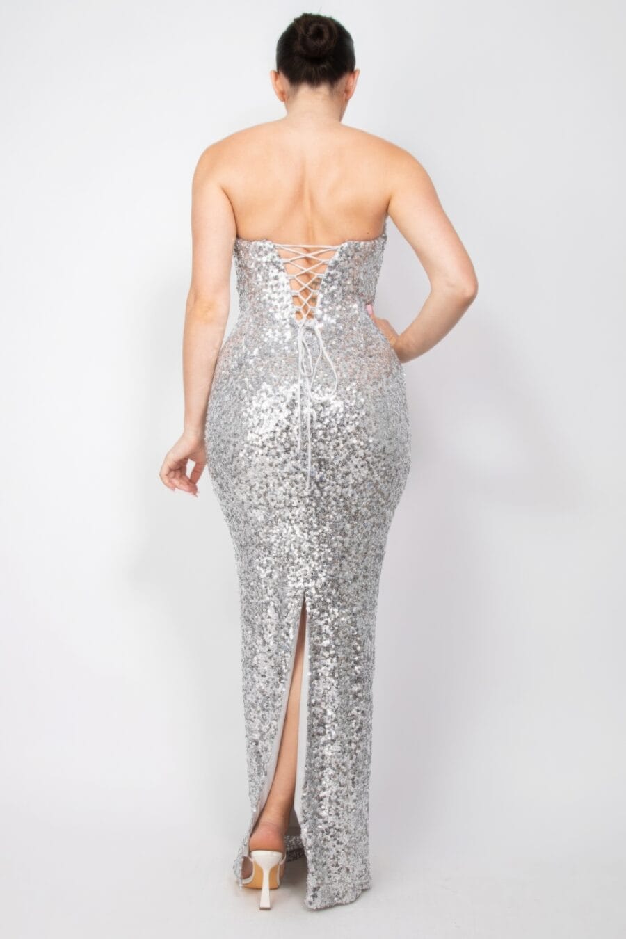 Sequin v-bar crisscross tube dress