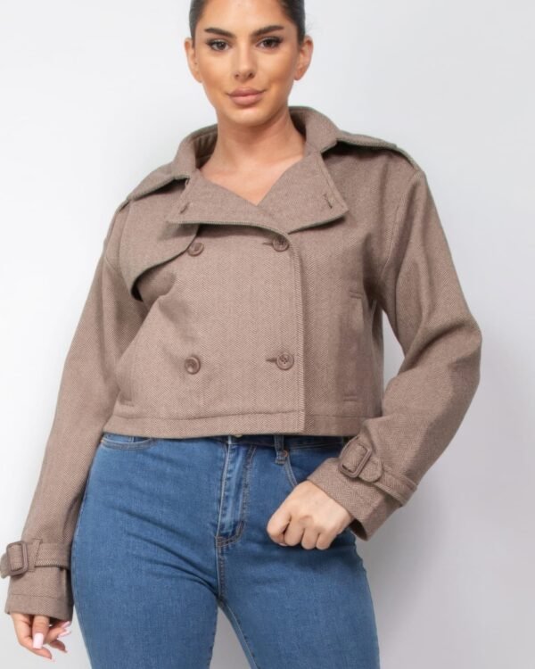 Notch Buckled Sleeve Crop Trench Coat