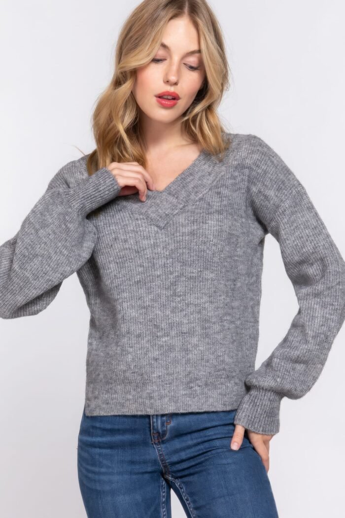 Long slv double v-neck sweater