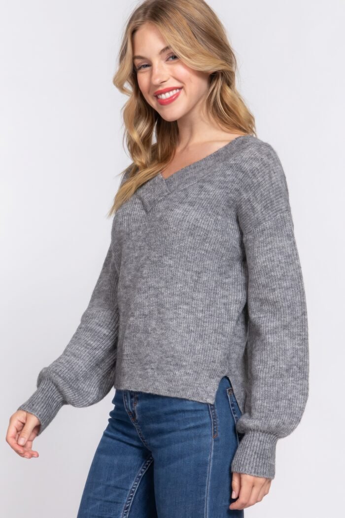 Long slv double v-neck sweater