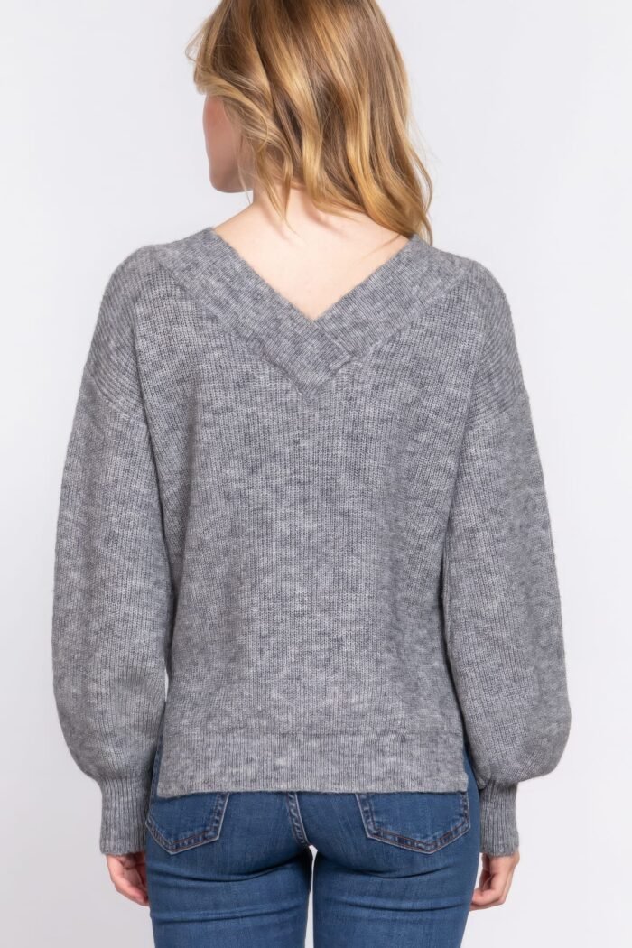 Long slv double v-neck sweater