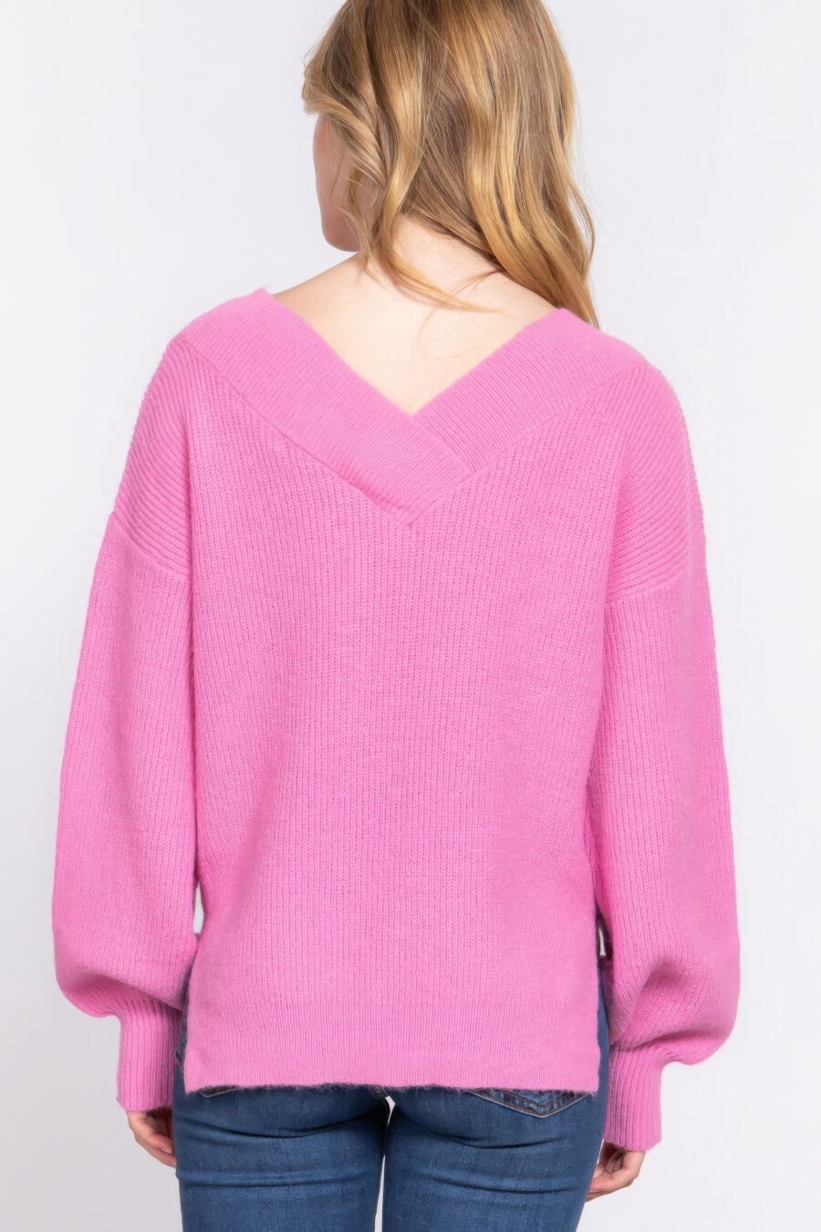 Long slv double v-neck sweater