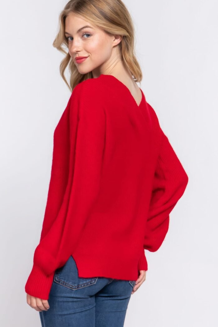 Long slv double v-neck sweater