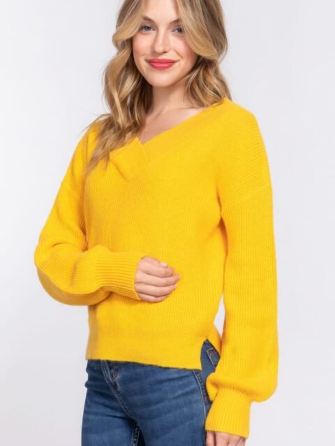 Long Slv Double V-neck Sweater