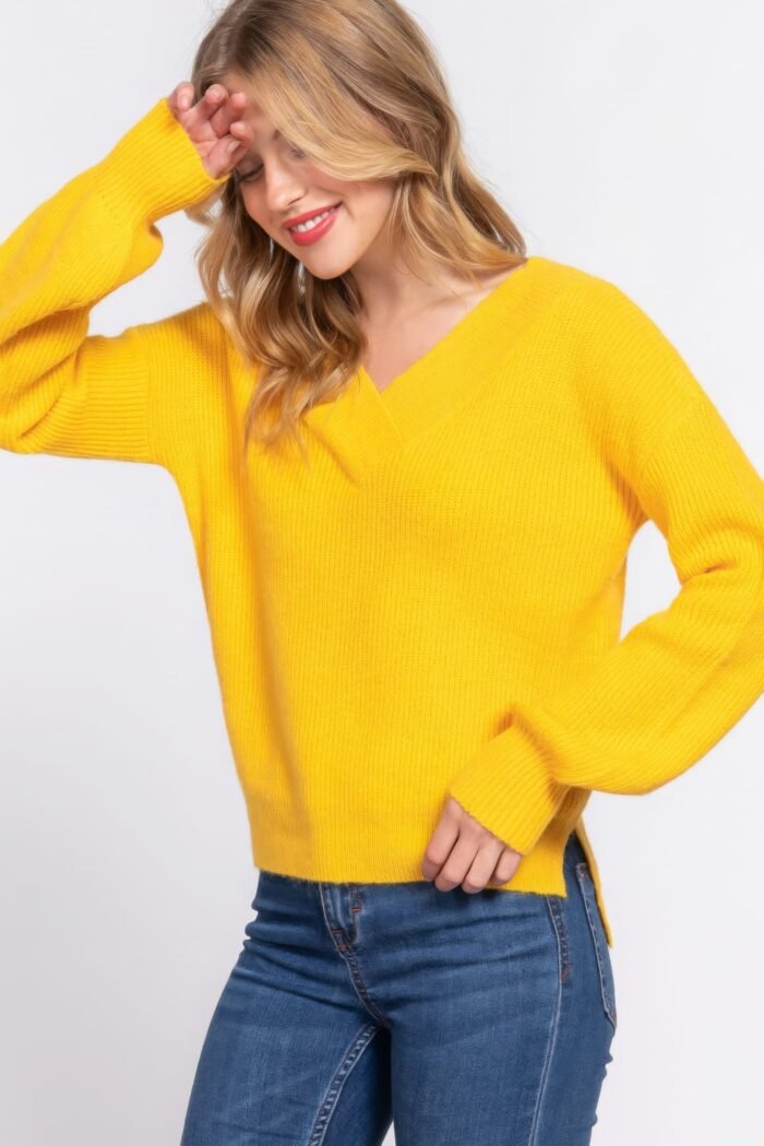 Long slv double v-neck sweater