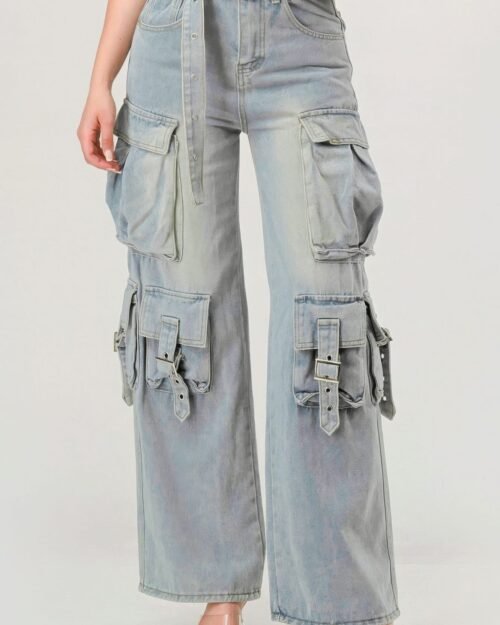 Belted Denim Cargo Jean