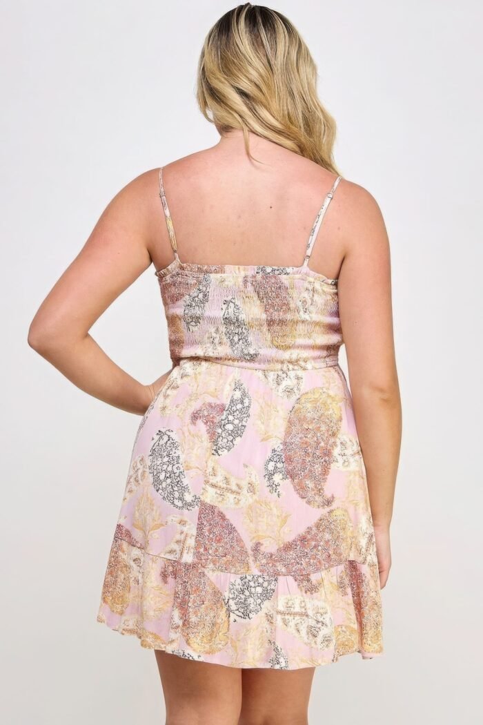 Plus paisley smocked ruffle mini dress