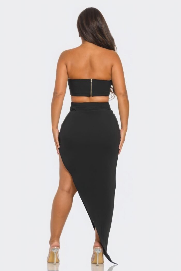 Front eyelet buckle belt top and skirt set