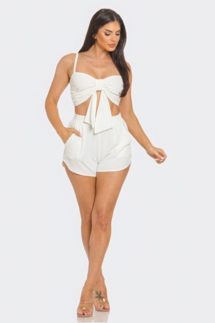 Front oversized bow twisted tie top and shorts set