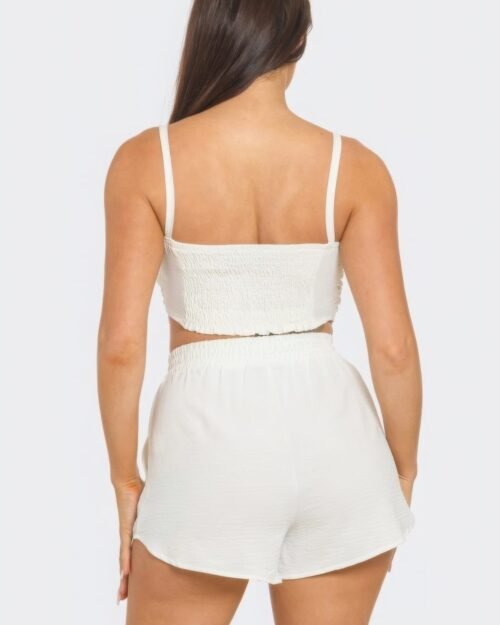 front oversized bow twisted tie top and shorts set