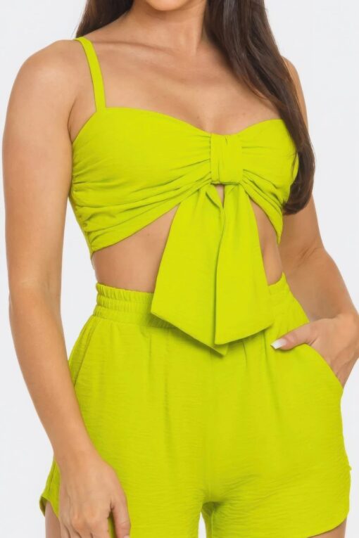 Front Oversized Bow Twisted Tie Top And Shorts Set - Image 4