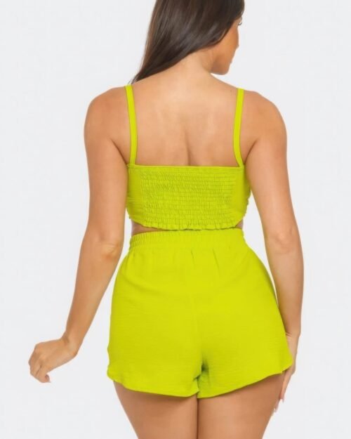 front oversized bow twisted tie top and shorts set