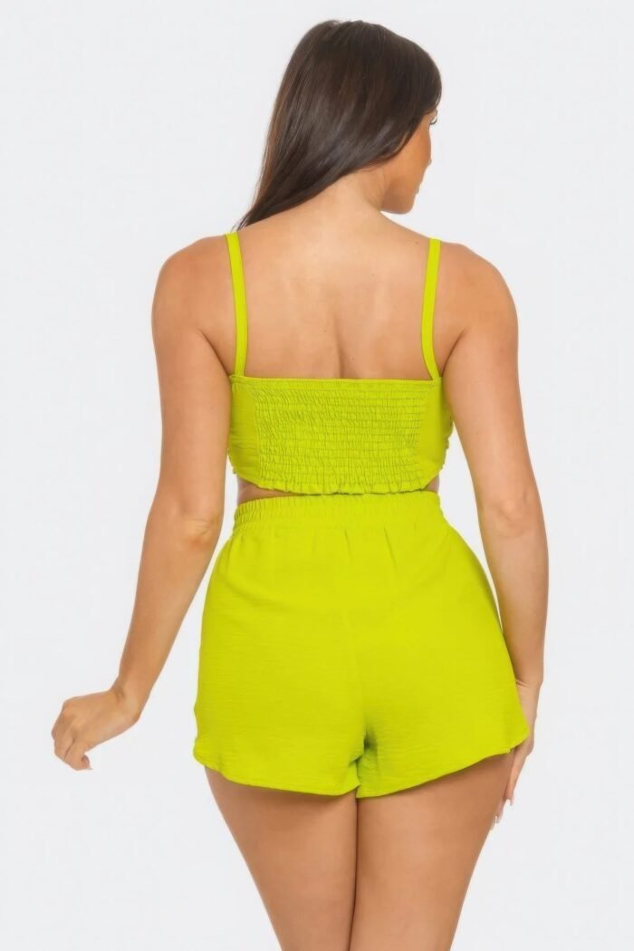 Front oversized bow twisted tie top and shorts set