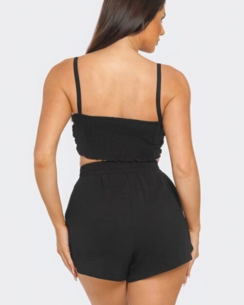 front oversized bow twisted tie top and shorts set