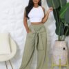 high waisted stretch pants in olive – slim fit with pockets