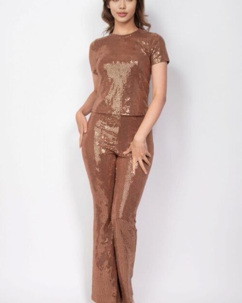 sequined fit & flare midrise pants