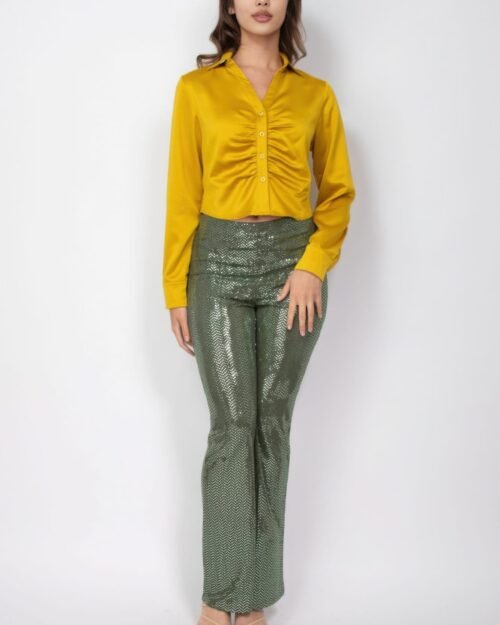 sequined fit & flare midrise pants