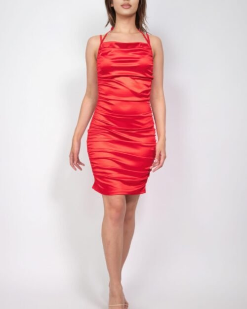 ruched mini bodycon halter dress