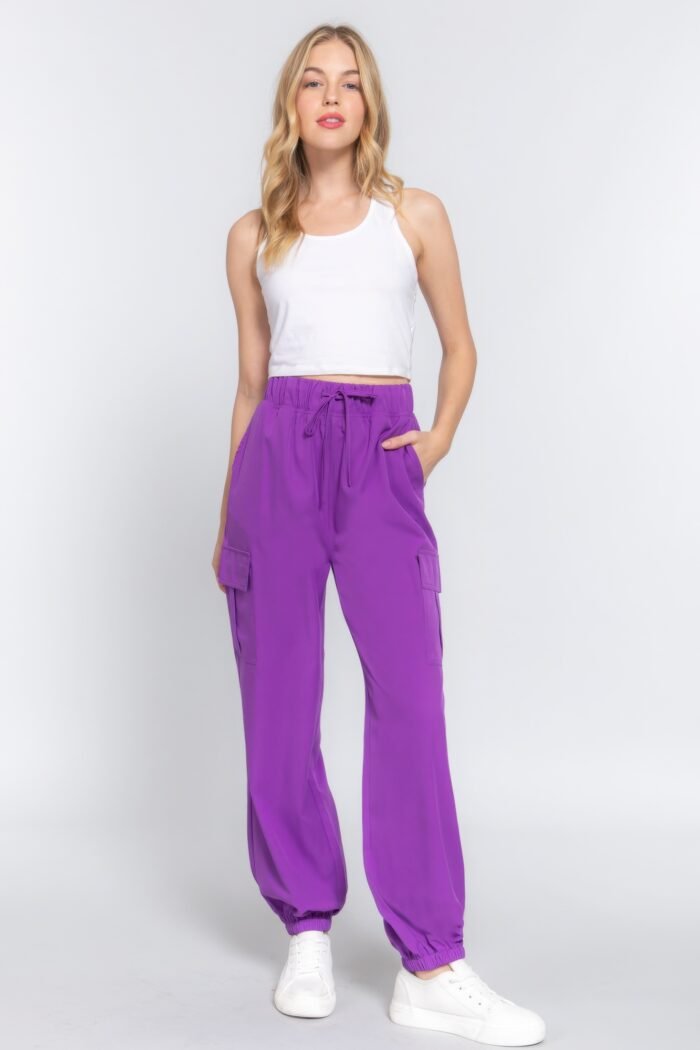 Light weight stretch woven cargo jogger pants