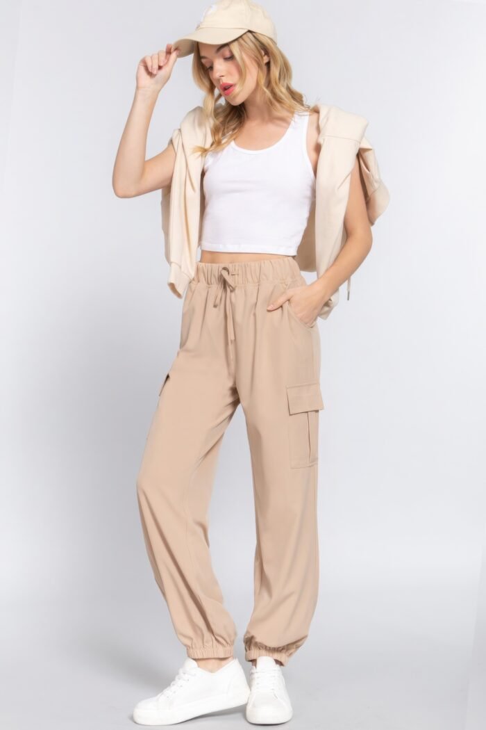 Light weight stretch woven cargo jogger pants