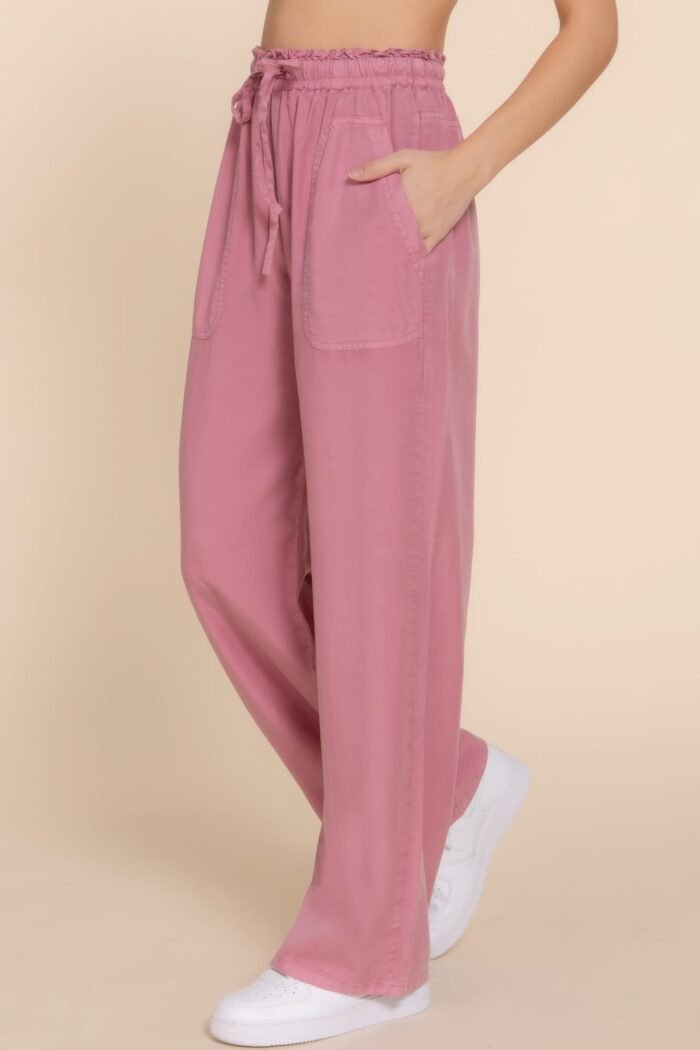 Elastic waist tencel long pants