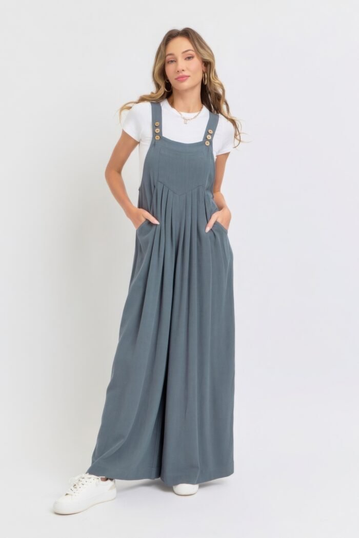 Adjustable strap overall wide leg jumpsuit