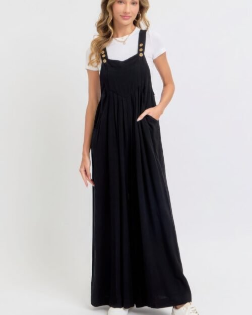 adjustable strap overall wide leg jumpsuit