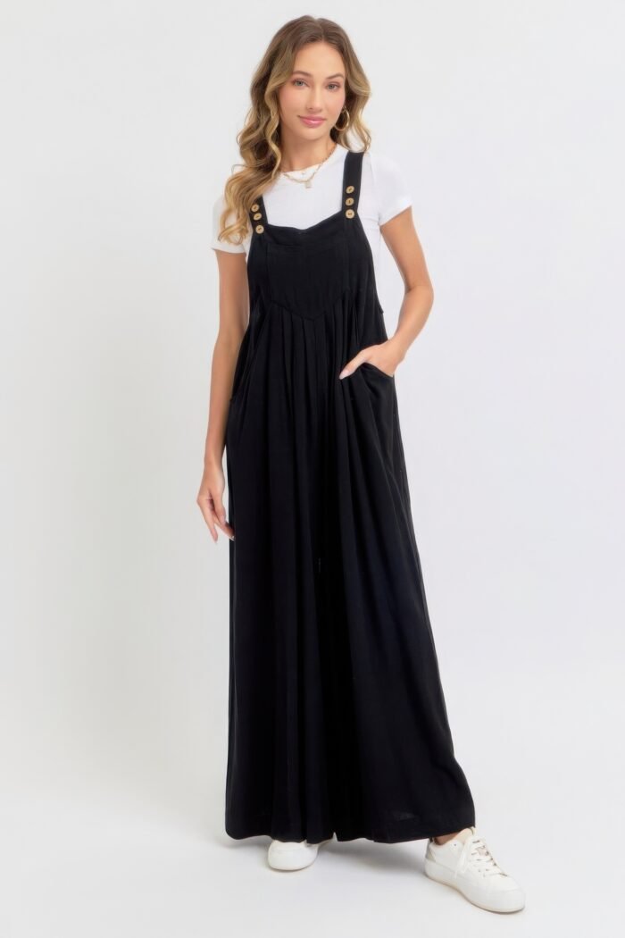 Adjustable strap overall wide leg jumpsuit