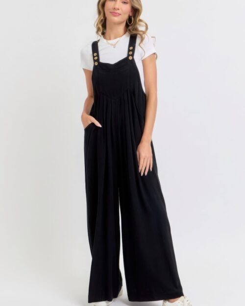 adjustable strap overall wide leg jumpsuit